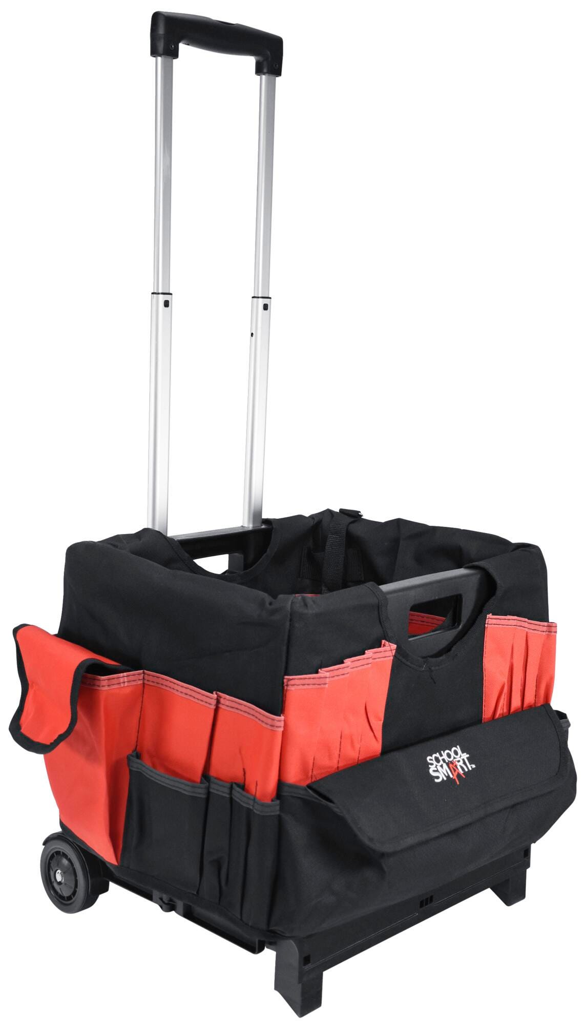 School Smart Folding Storage Cart with Caddy Organizer, Large, 16-1/4 x 13 x 13-1/2 Inches, Black/Red 086495